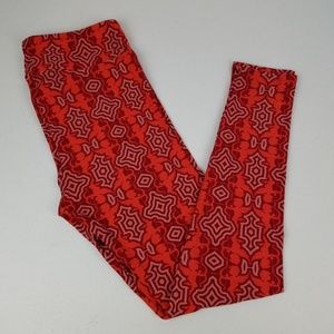 Lularoe TC Leggings Plus Tall Curvy Red Pink Geo